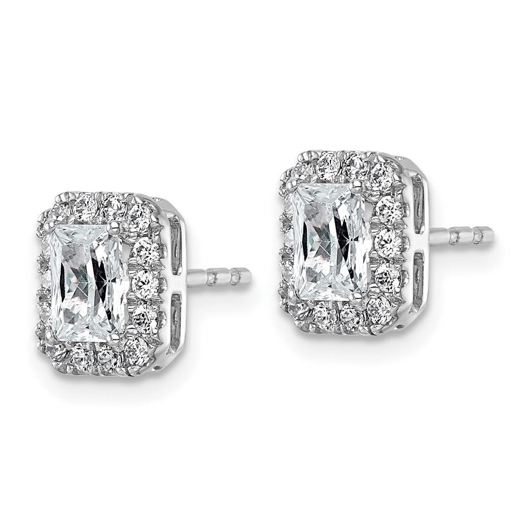 14k White Gold 1 1/3 carat Lab Grown Diamond VS+ F+ Complete Emerald Halo Post Earrings