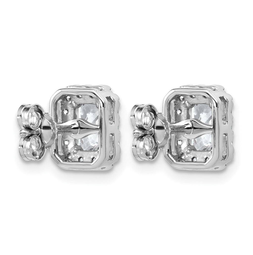 14k White Gold 1 1/3 carat Lab Grown Diamond VS+ F+ Complete Emerald Halo Post Earrings