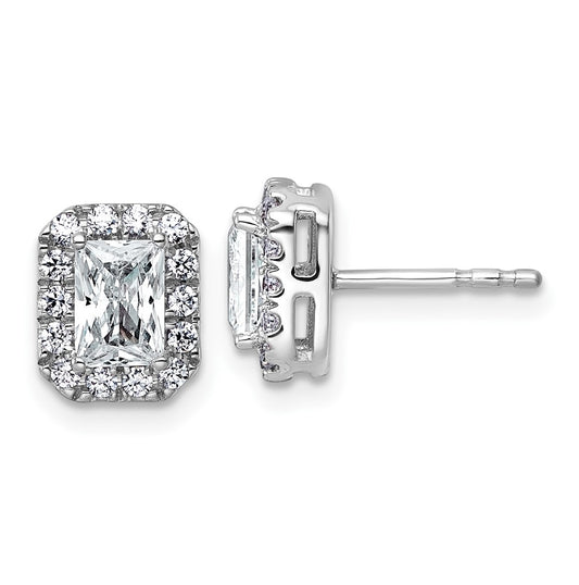 14k White Gold 1 1/3 carat Lab Grown Diamond VS+ F+ Complete Emerald Halo Post Earrings