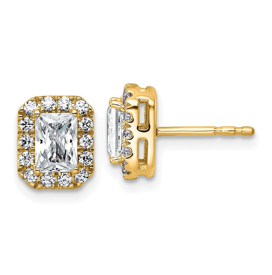 14k Yellow Gold 1 1/3 carat Lab Grown Diamond VS+ F+ Complete Emerald Halo Post Earrings