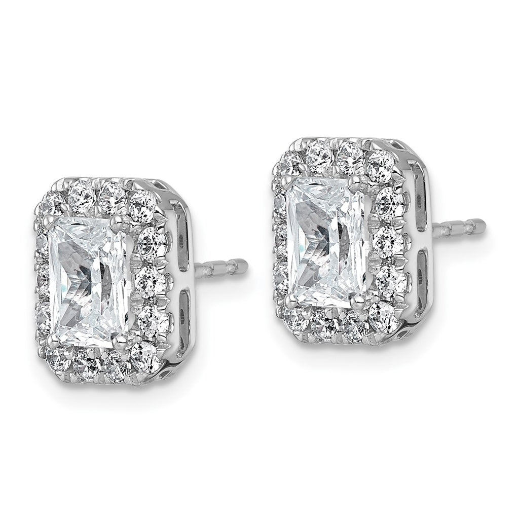 14k White Gold 2 3/4 carat Lab Grown Diamond VS+ F+ Complete Emerald Halo Post Earrings