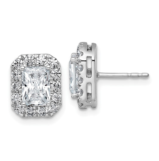 14k White Gold 2 3/4 carat Lab Grown Diamond VS+ F+ Complete Emerald Halo Post Earrings