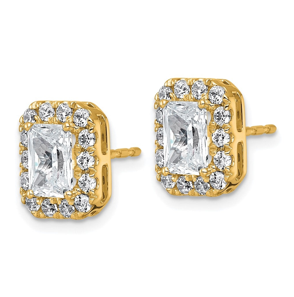14k Yellow Gold 2 3/4 carat Lab Grown Diamond VS+ F+ Complete Emerald Halo Post Earrings
