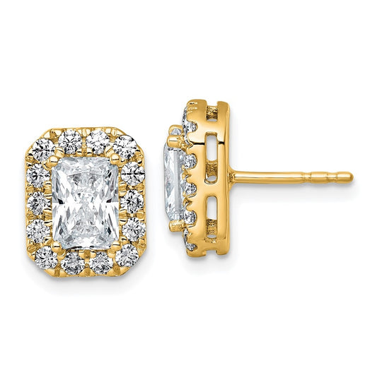 14k Yellow Gold 2 3/4 carat Lab Grown Diamond VS+ F+ Complete Emerald Halo Post Earrings