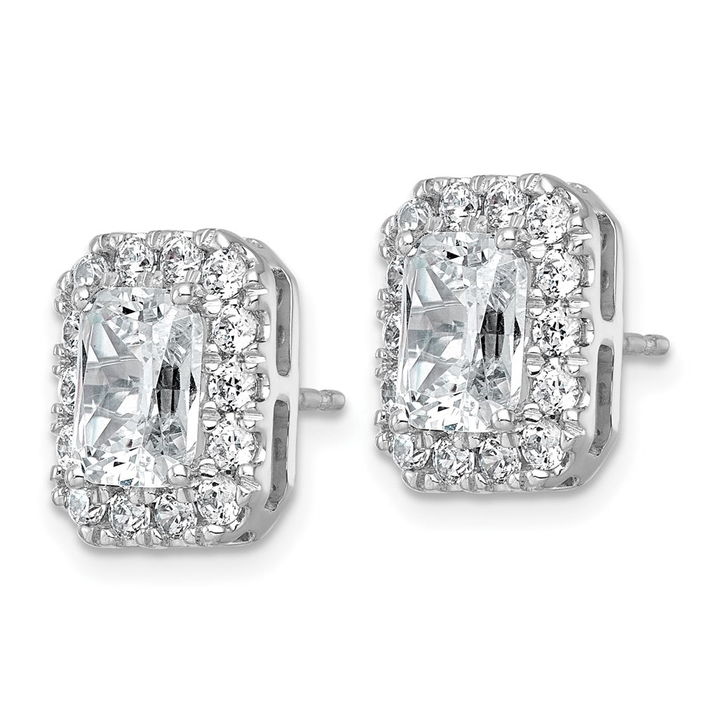 14k White Gold 3 7/8 carat Lab Grown Diamond VS+ F+ Complete Emerald Halo Post Earrings