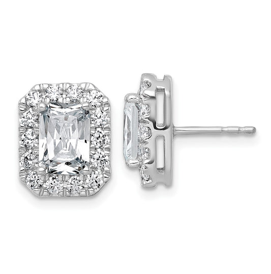 14k White Gold 3 7/8 carat Lab Grown Diamond VS+ F+ Complete Emerald Halo Post Earrings