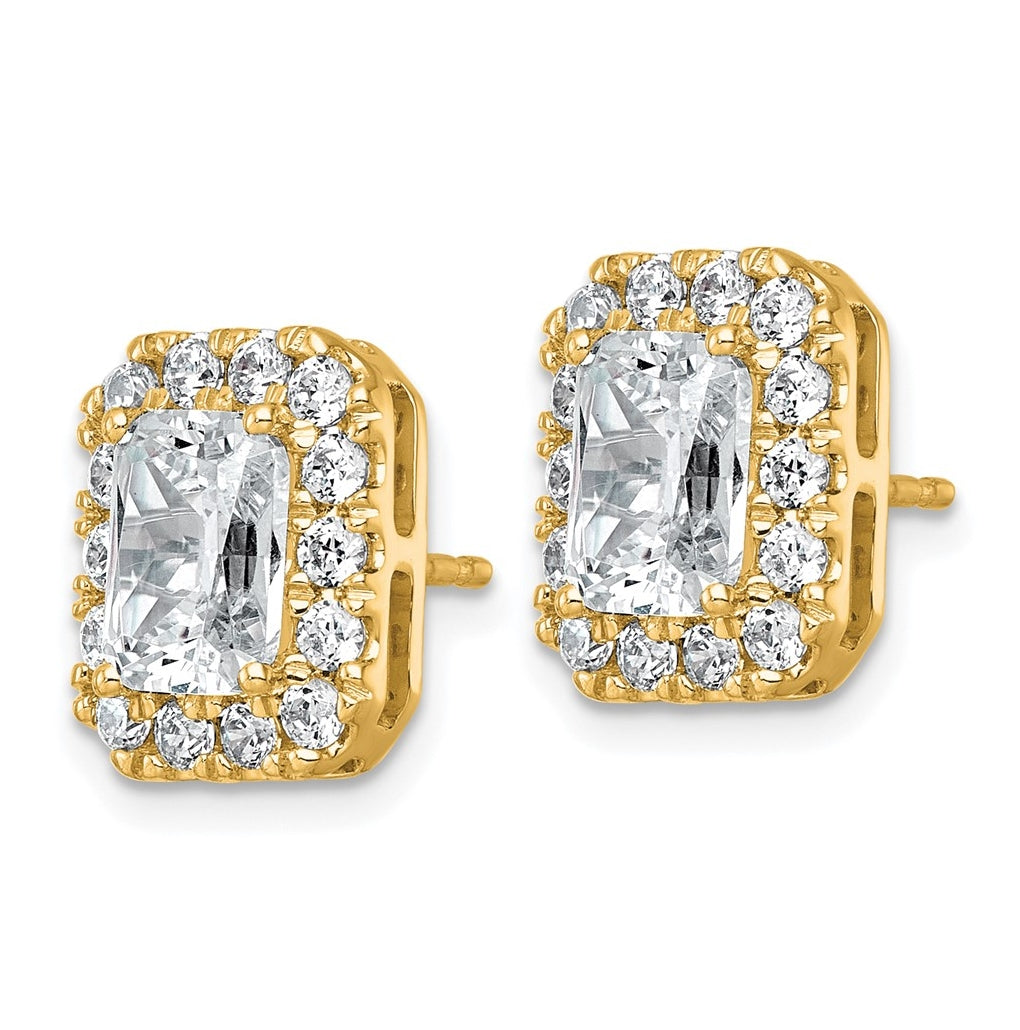 14k Yellow Gold 3 7/8 carat Lab Grown Diamond VS+ F+ Complete Emerald Halo Post Earrings
