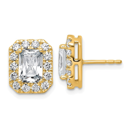 14k Yellow Gold 3 7/8 carat Lab Grown Diamond VS+ F+ Complete Emerald Halo Post Earrings
