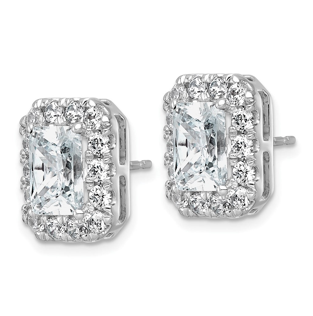 14k White Gold 5 3/4 carat Lab Grown Diamond VS+ F+ Complete Emerald Halo Post Earrings