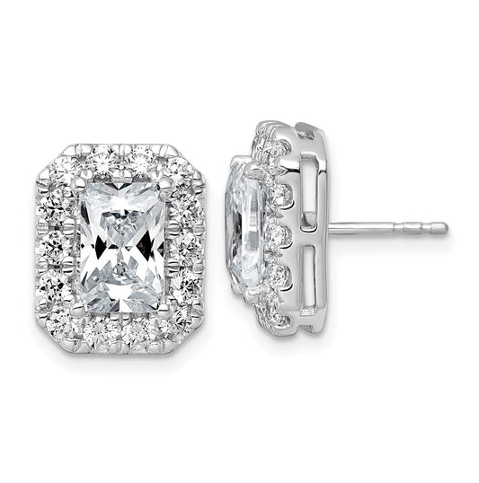 14k White Gold 5 3/4 carat Lab Grown Diamond VS+ F+ Complete Emerald Halo Post Earrings