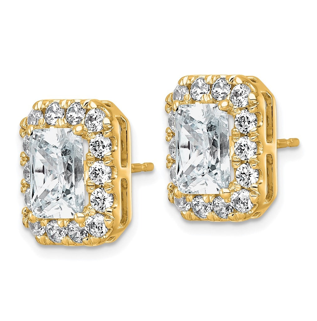 14k Yellow Gold 5 3/4 carat Lab Grown Diamond VS+ F+ Complete Emerald Halo Post Earrings