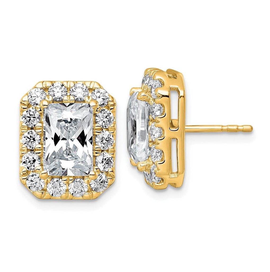 14k Yellow Gold 5 3/4 carat Lab Grown Diamond VS+ F+ Complete Emerald Halo Post Earrings