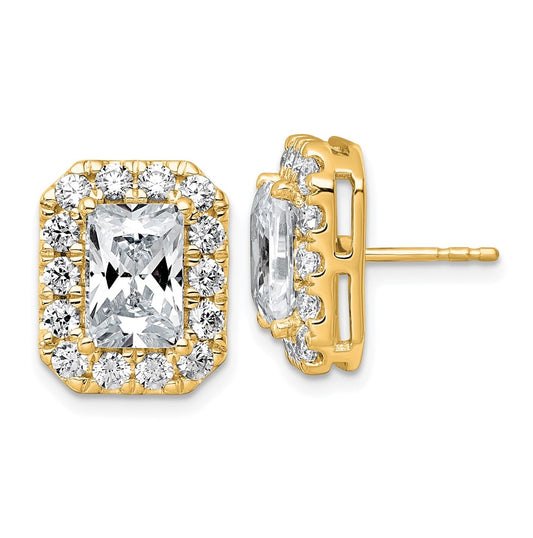 14k Yellow Gold 5 3/4 carat Lab Grown Diamond VS+ F+ Complete Emerald Halo Post Earrings