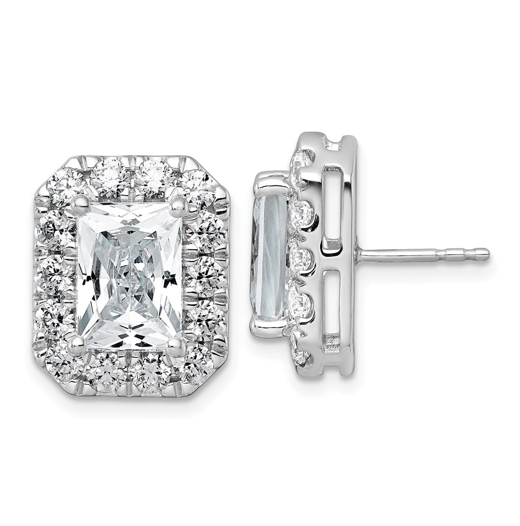 14k White Gold 8 5/8 carat Lab Grown Diamond VS+ F+ Complete Emerald Halo Post Earrings