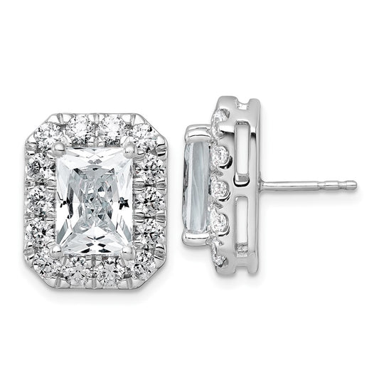 14k White Gold 8 5/8 carat Lab Grown Diamond VS+ F+ Complete Emerald Halo Post Earrings