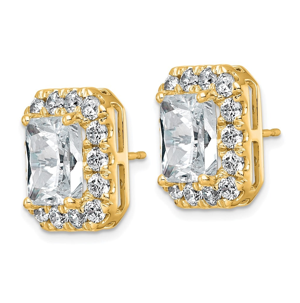 14k Yellow Gold 8 5/8 carat Lab Grown Diamond VS+ F+ Complete Emerald Halo Post Earrings