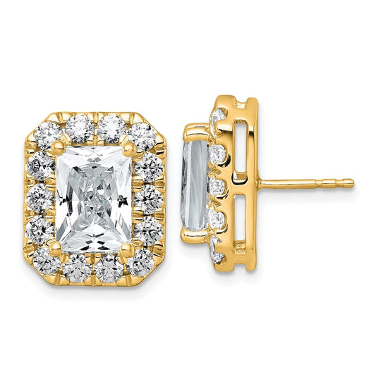 14k Yellow Gold 8 5/8 carat Lab Grown Diamond VS+ F+ Complete Emerald Halo Post Earrings