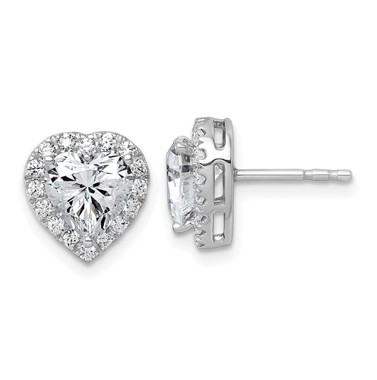 14k White Gold 2 3/8 carat Lab Grown Diamond VS+ F+ Complete Heart Halo Post Earrings