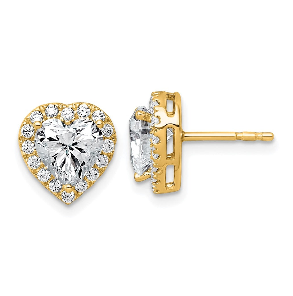 14k Yellow Gold 2 3/8 carat Lab Grown Diamond VS+ F+ Complete Heart Halo Post Earrings