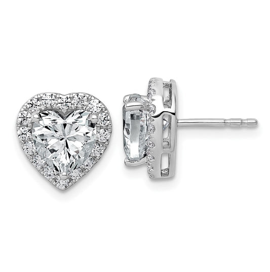 14k White Gold 3 1/2 carat Lab Grown Diamond VS+ F+ Complete Heart Halo Post Earrings