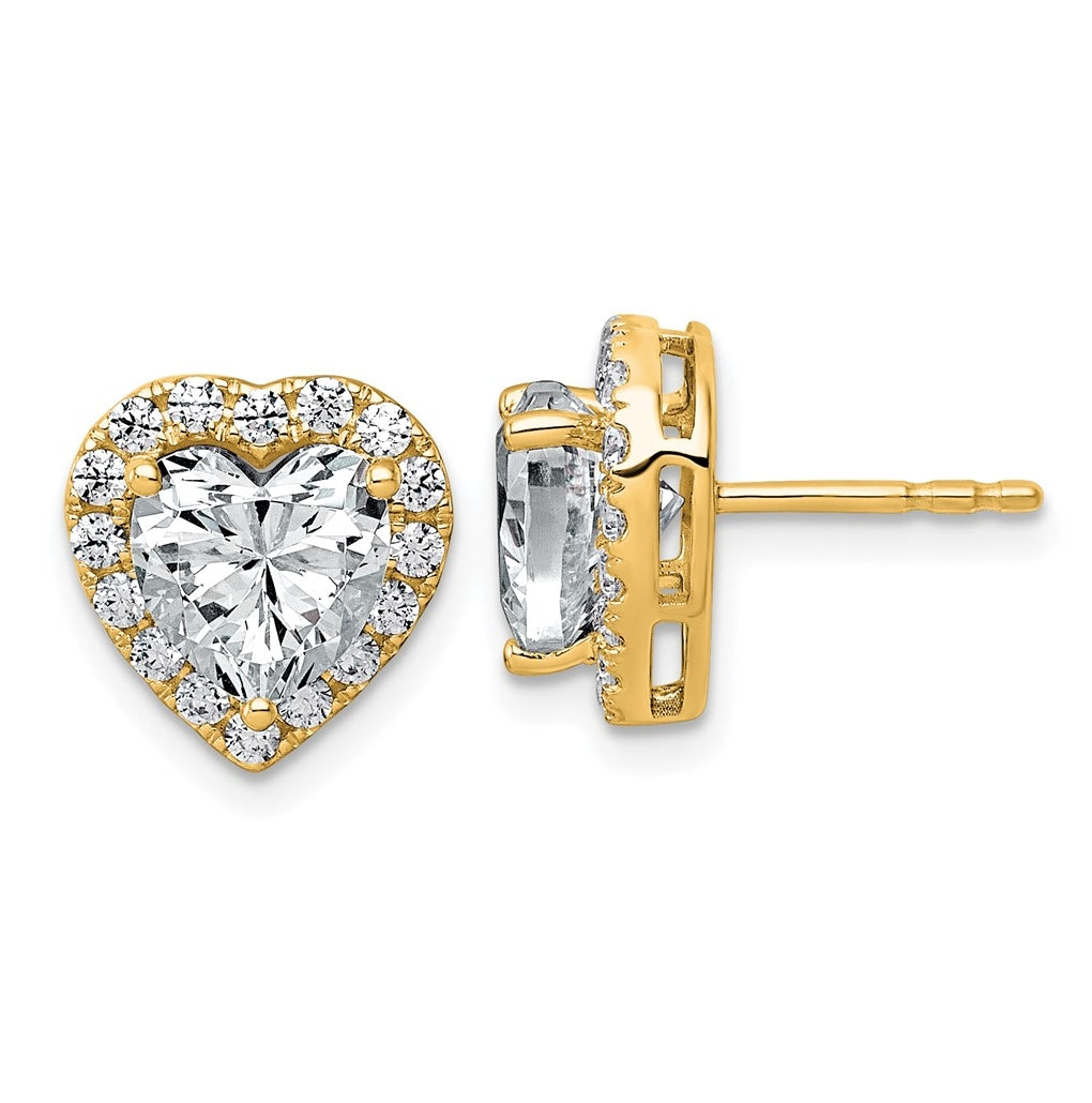 14k Yellow Gold 3 1/2 carat Lab Grown Diamond VS+ F+ Complete Heart Halo Post Earrings