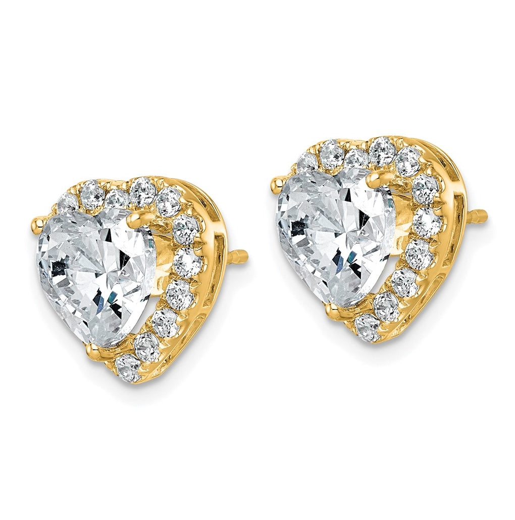 14k Yellow Gold 4 7/8 carat Lab Grown Diamond VS+ F+ Complete Heart Halo Post Earrings