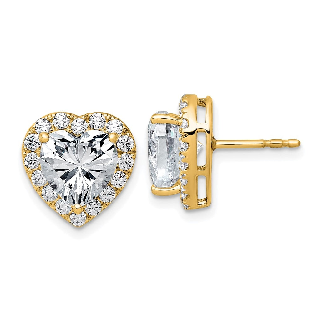14k Yellow Gold 4 7/8 carat Lab Grown Diamond VS+ F+ Complete Heart Halo Post Earrings