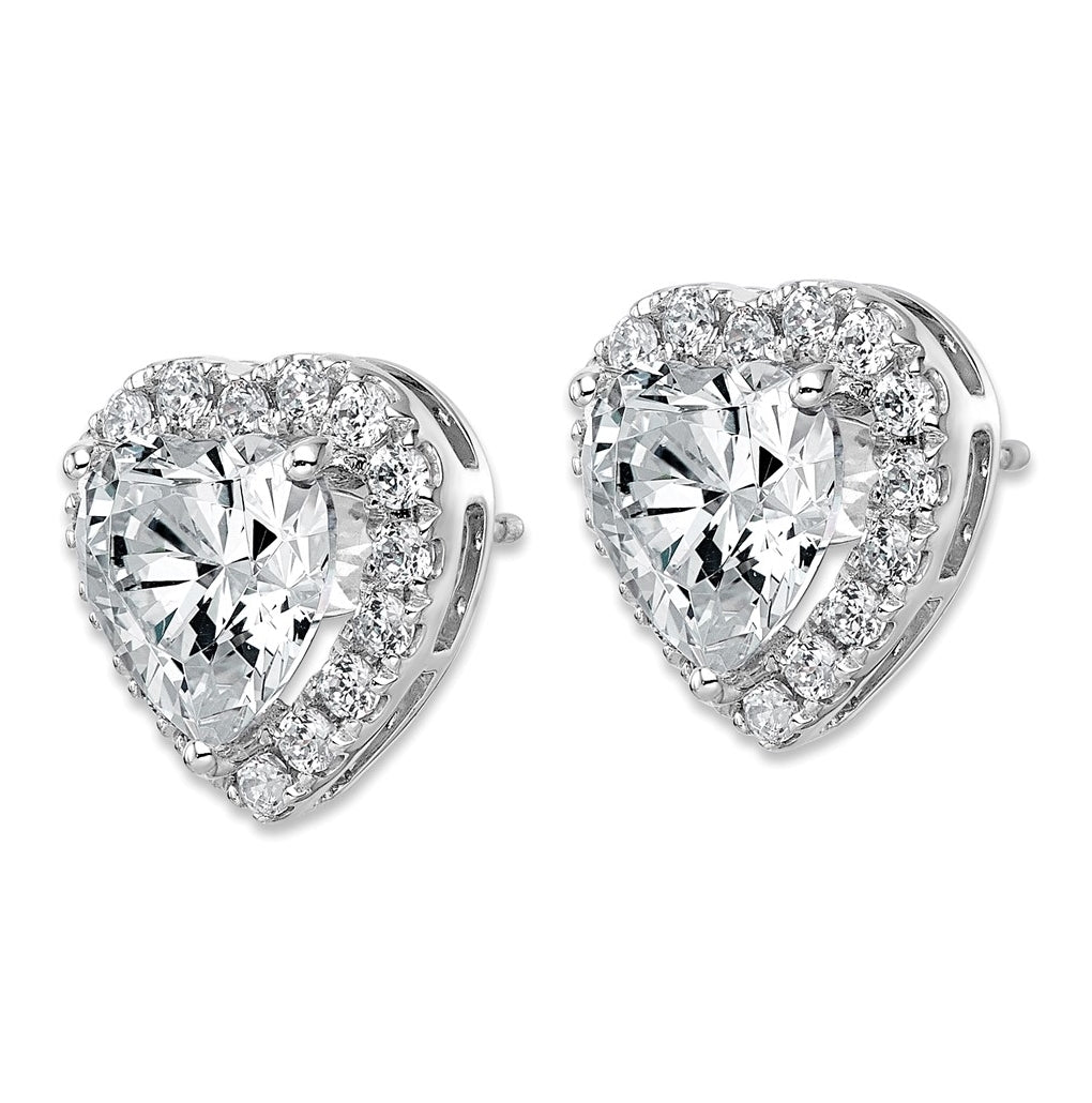 14k White Gold 6 carat Lab Grown Diamond VS+ F+ Complete Heart Halo Post Earrings