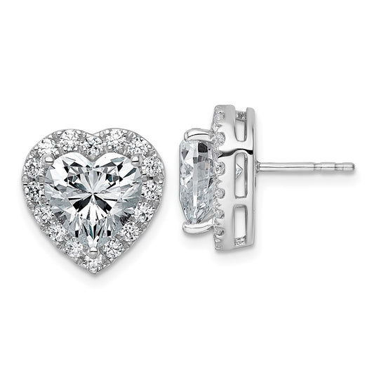 14k White Gold 6 carat Lab Grown Diamond VS+ F+ Complete Heart Halo Post Earrings