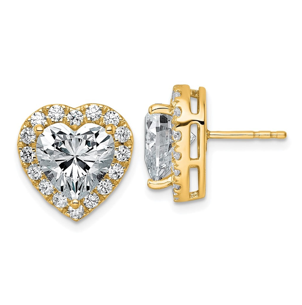 14k Yellow Gold 6 carat Lab Grown Diamond VS+ F+ Complete Heart Halo Post Earrings