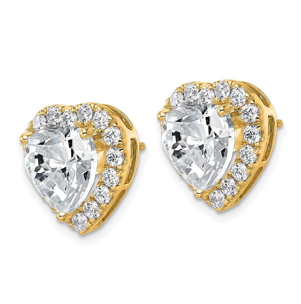 14k Yellow Gold 7 3/8 carat Lab Grown Diamond VS+ F+ Complete Heart Halo Post Earrings