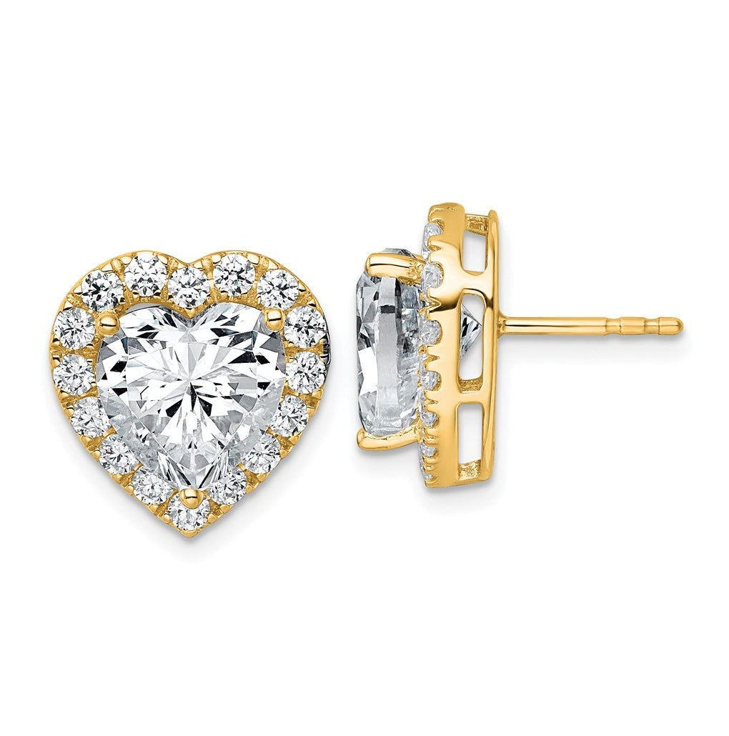 14k Yellow Gold 7 3/8 carat Lab Grown Diamond VS+ F+ Complete Heart Halo Post Earrings