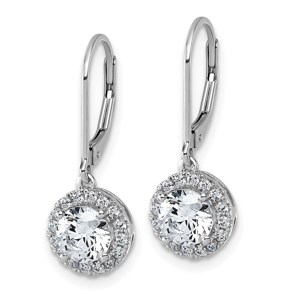 14k White Gold 1 3/4 carat Lab Grown Diamond VS+ F+ Complete Halo Drop Leverback Earrings