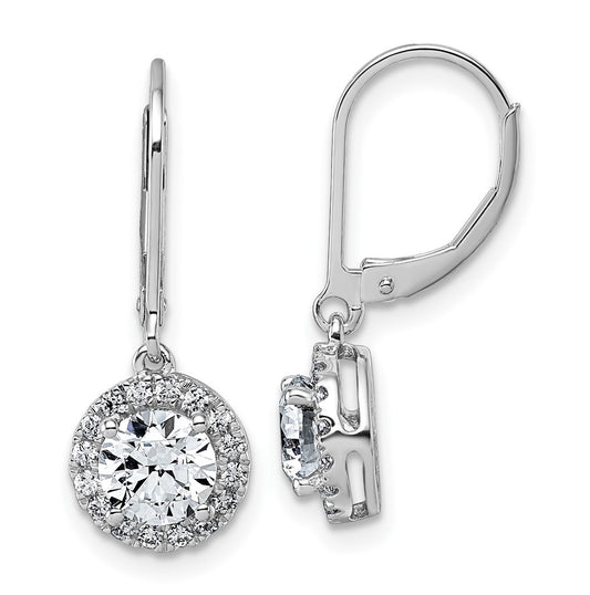 14k White Gold 1 3/4 carat Lab Grown Diamond VS+ F+ Complete Halo Drop Leverback Earrings