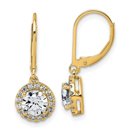 14k Yellow Gold 1 3/4 carat Lab Grown Diamond VS+ F+ Complete Halo Drop Leverback Earrings