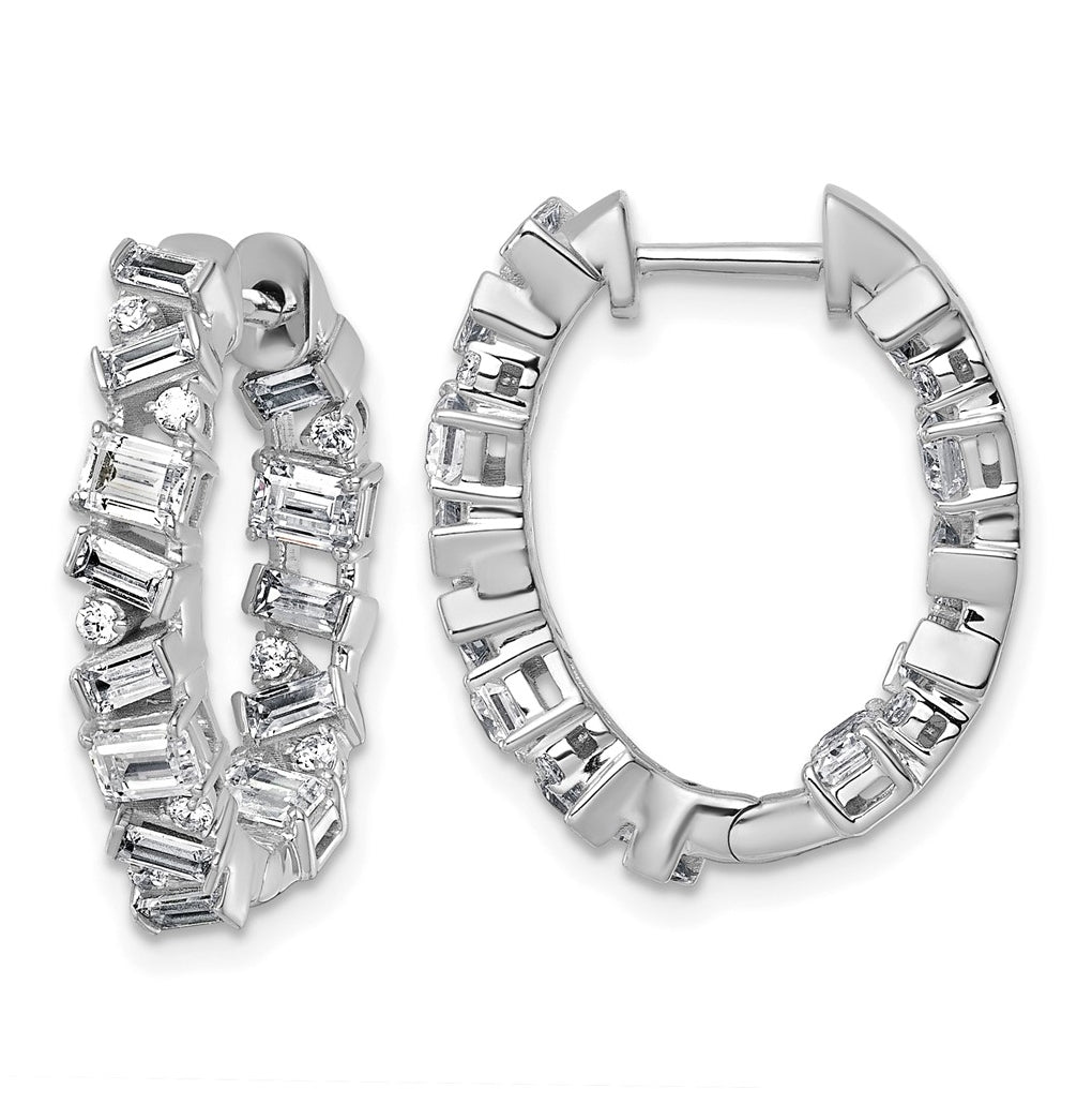 14k White Gold 2 carat Lab Grown Diamond VS+ F+ Complete Hinged In and Out Hoop Earrings