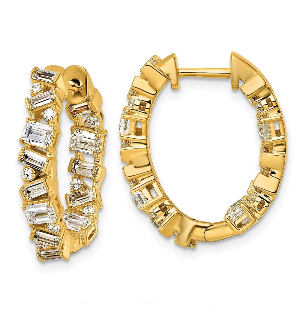 14k Yellow Gold 2 carat Lab Grown Diamond VS+ F+ Complete Hinged In and Out Hoop Earrings