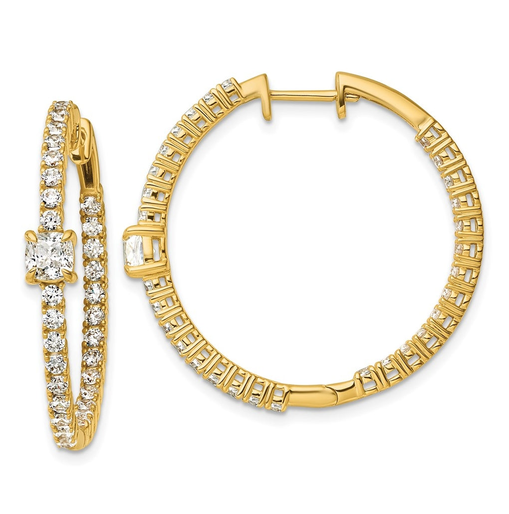 14k Yellow Gold 3 1/8 carat Lab Grown Diamond VS+ F+ Complete Hinged In and Out Hoop Earrings