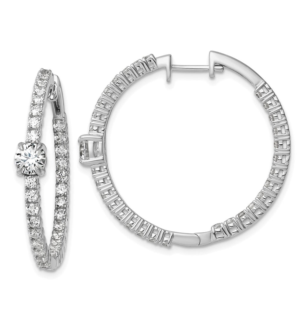 14k White Gold 3 carat Lab Grown Diamond VS+ F+ Complete Hinged In and Out Hoop Earrings
