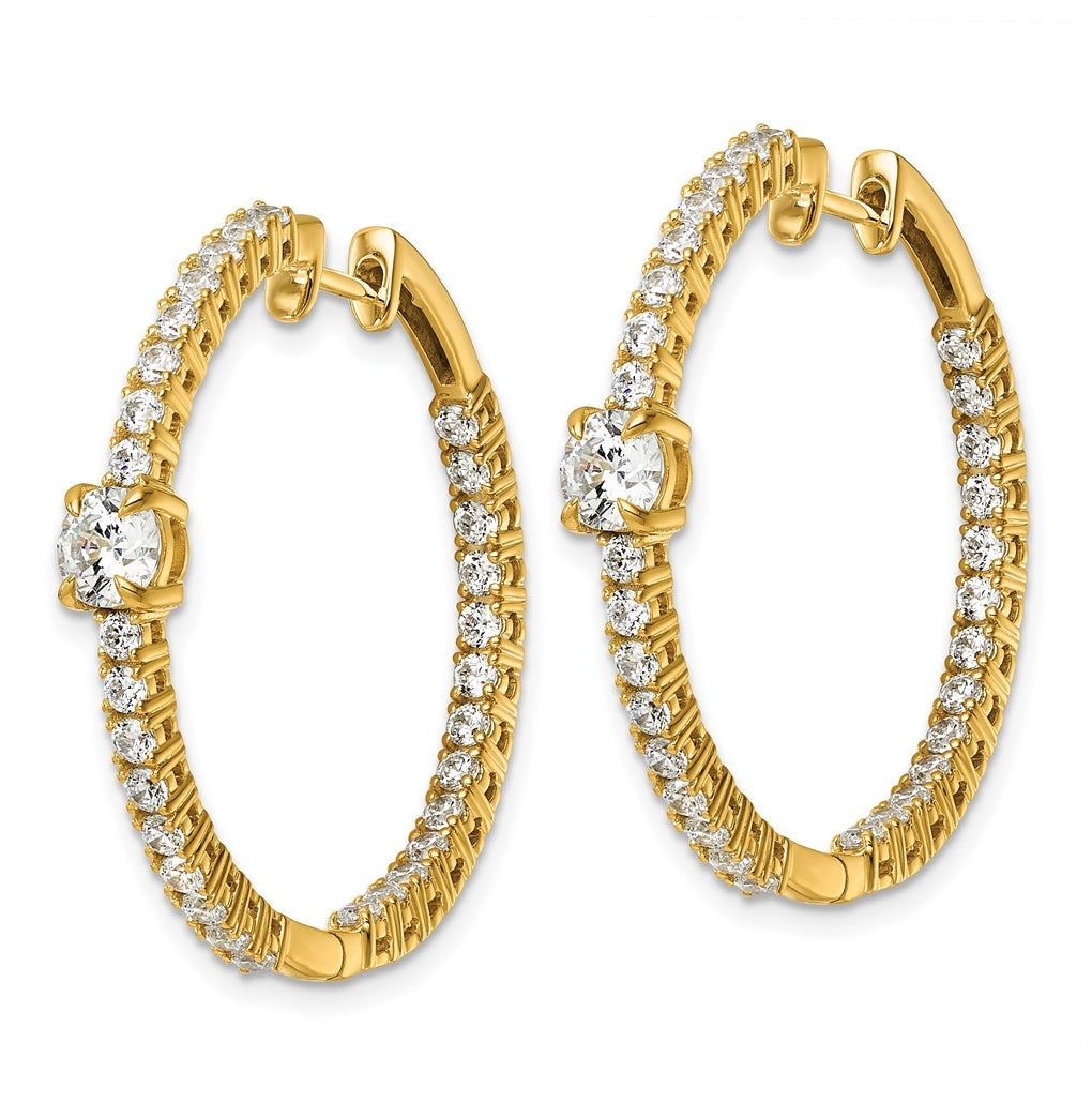 14k Yellow Gold 3 carat Lab Grown Diamond VS+ F+ Complete Hinged In and Out Hoop Earrings