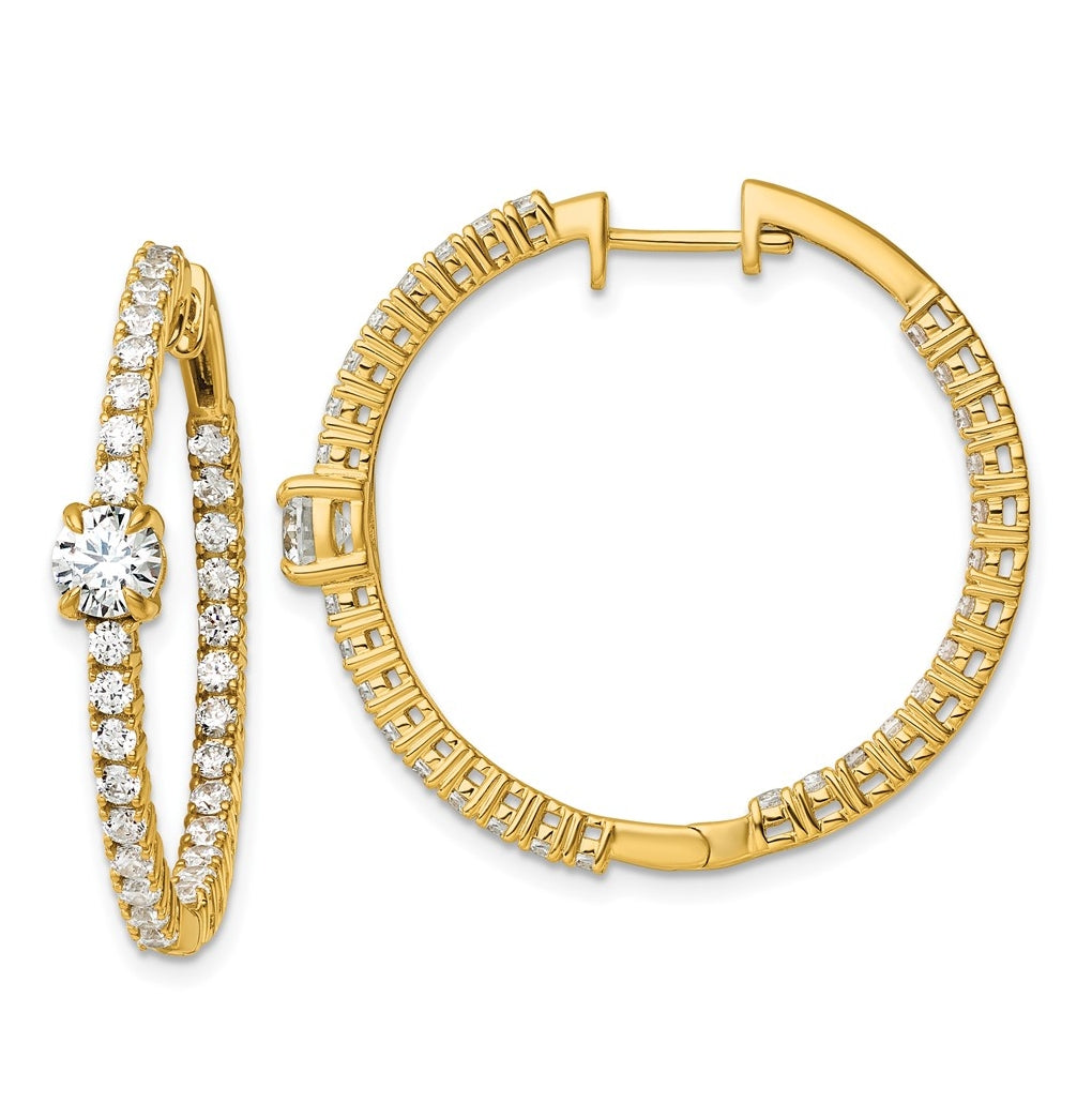 14k Yellow Gold 3 carat Lab Grown Diamond VS+ F+ Complete Hinged In and Out Hoop Earrings