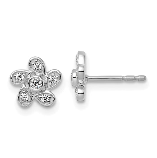 14k White Gold 1/8 carat Lab Grown Diamond VS+ F+ Complete Flower Post Earrings