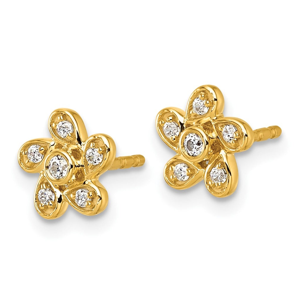 14k Yellow Gold 1/8 carat Lab Grown Diamond VS+ F+ Complete Flower Post Earrings