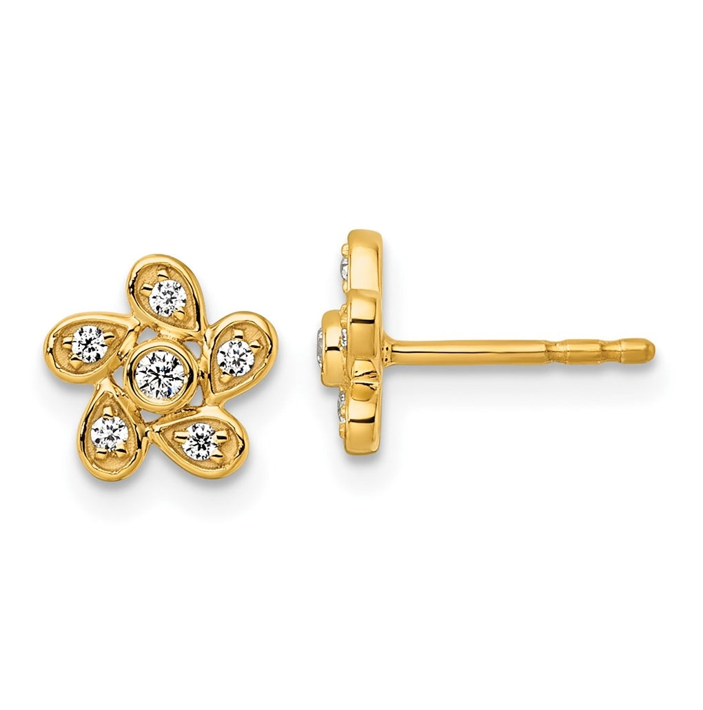 14k Yellow Gold 1/8 carat Lab Grown Diamond VS+ F+ Complete Flower Post Earrings