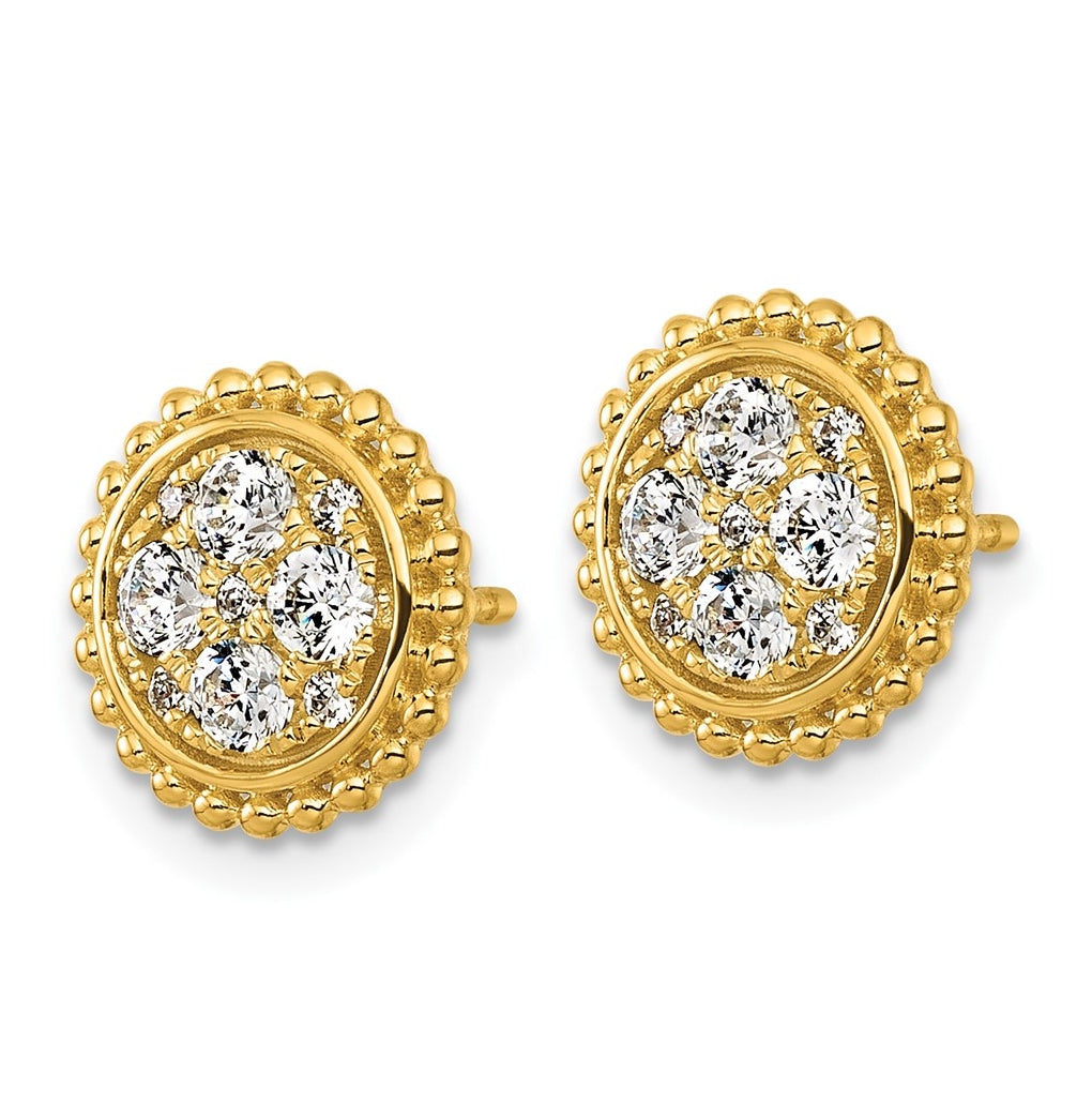 14k Yellow Gold 3/4 carat Lab Grown Diamond VS+F+ Complete Cluster Post Earrings