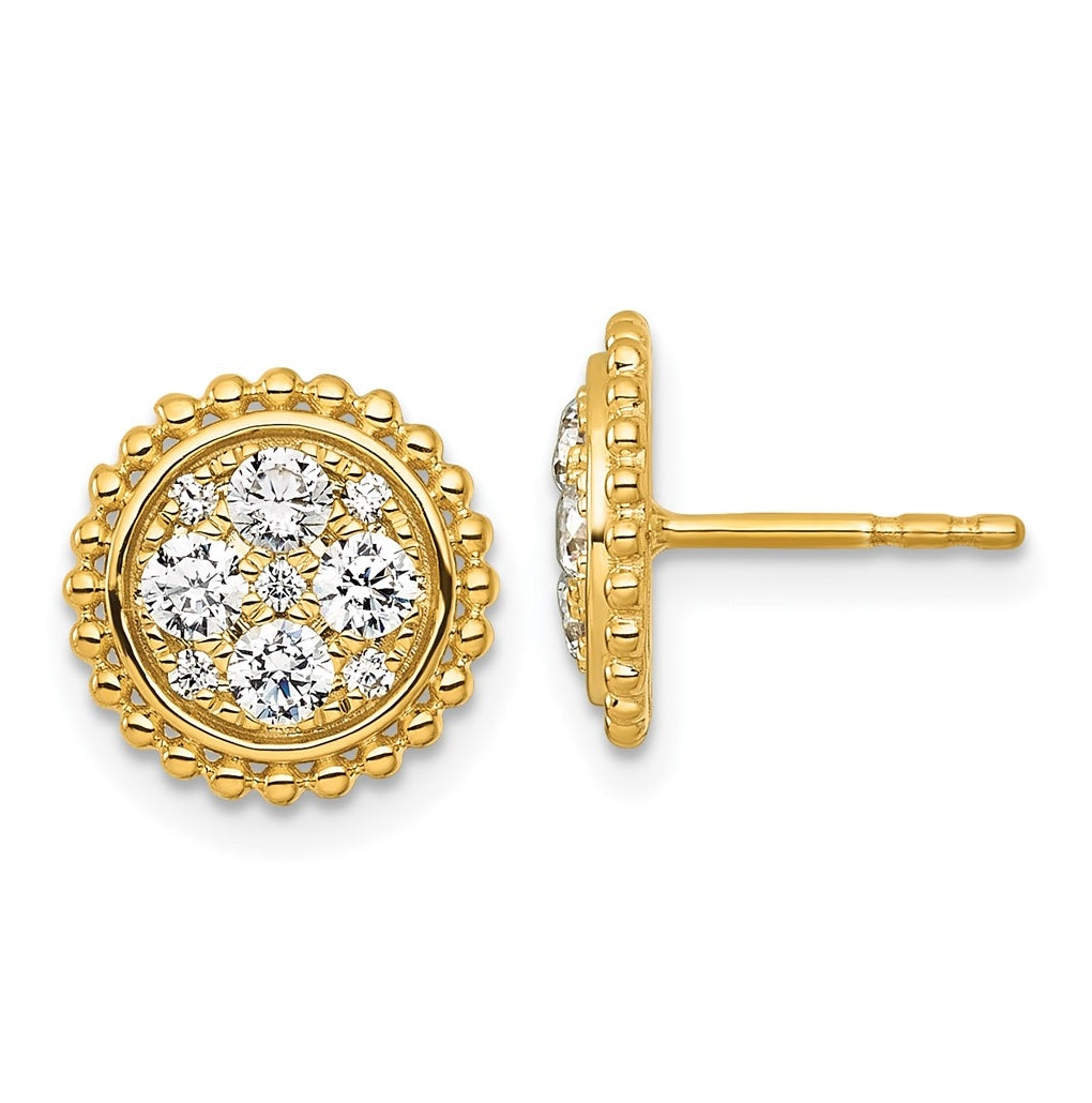 14k Yellow Gold 3/4 carat Lab Grown Diamond VS+F+ Complete Cluster Post Earrings