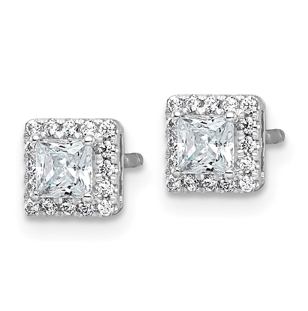 14k White Gold 5/8 carat Lab Grown Diamond VS+ F+ Complete Princess Halo Post Earrings