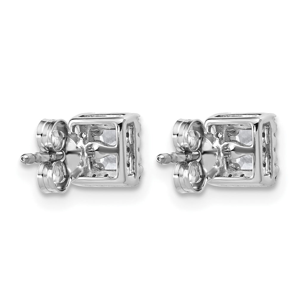 14k White Gold 5/8 carat Lab Grown Diamond VS+ F+ Complete Princess Halo Post Earrings