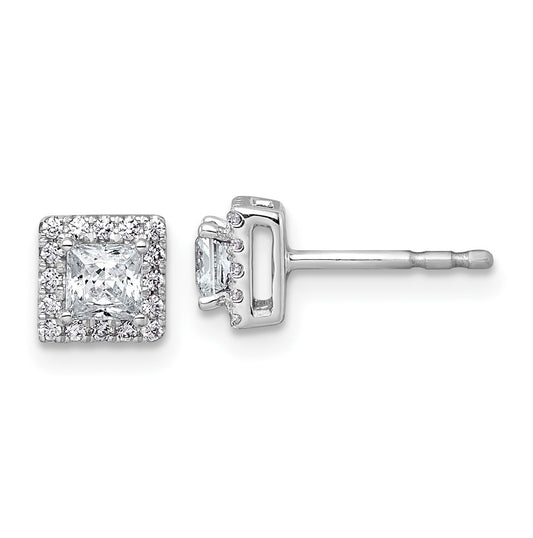 14k White Gold 5/8 carat Lab Grown Diamond VS+ F+ Complete Princess Halo Post Earrings