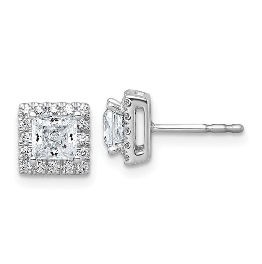 14k White Gold 1 1/3 carat Lab Grown Diamond VS+ F+ Complete Princess Halo Post Earrings